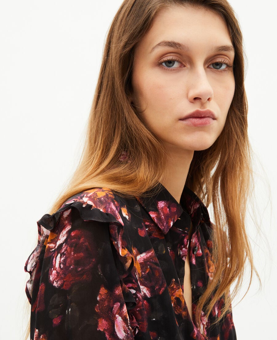The Kooples WOMEN BLACK - RED long dress in burgundy rose print