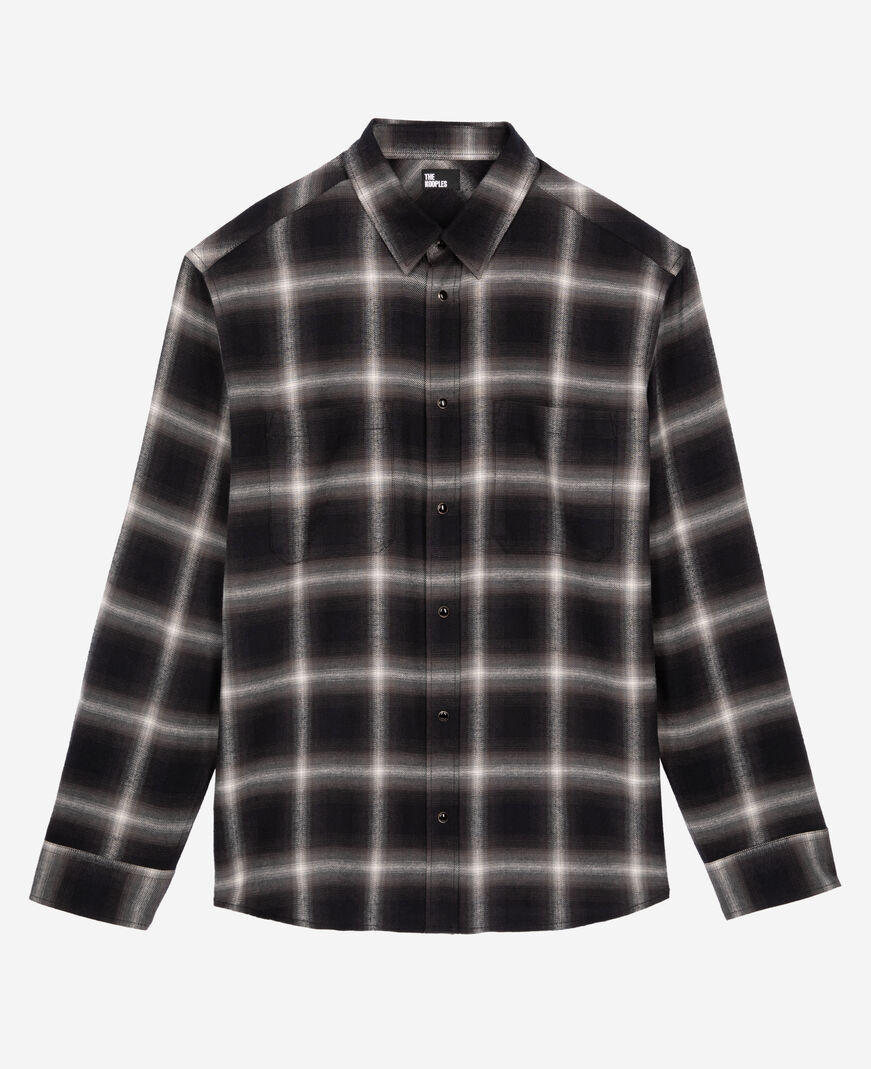 The Kooples MEN BLACK GREY WHITE black plaid shirt