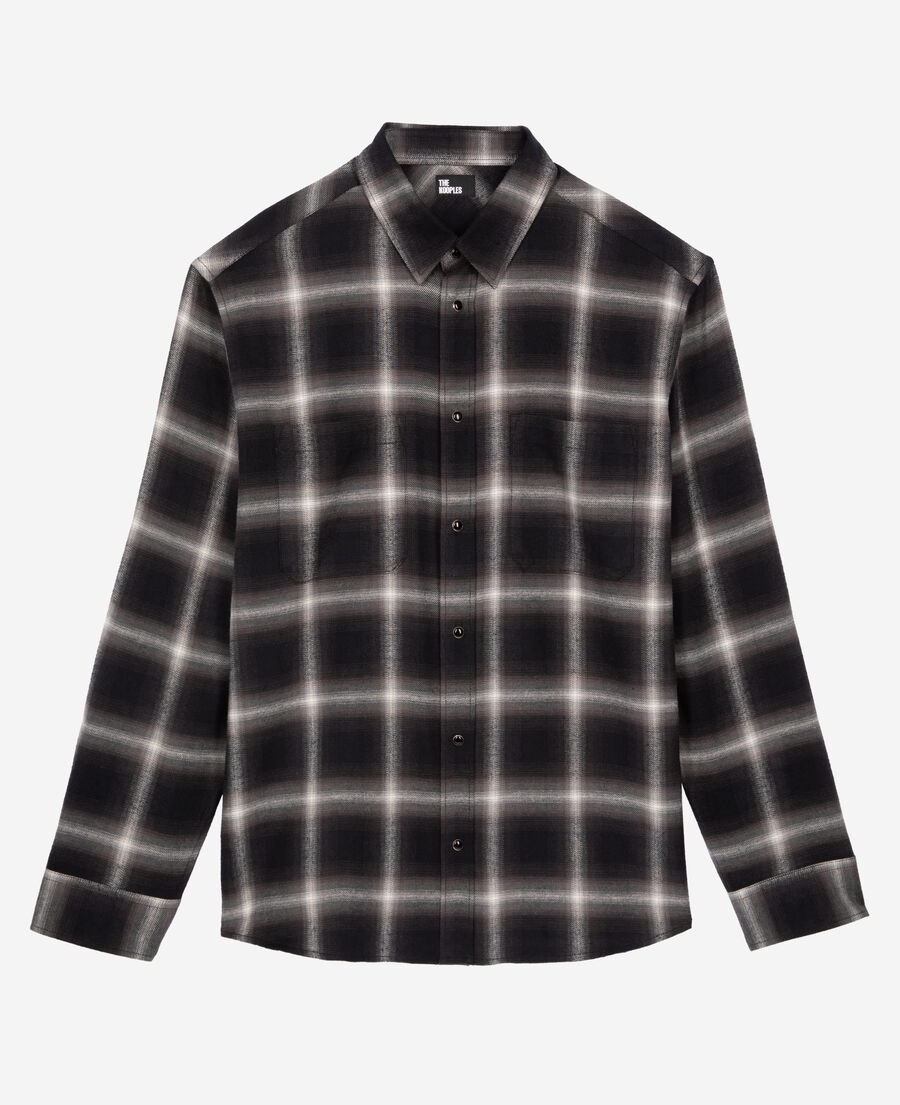 The Kooples MEN BLACK GREY WHITE black plaid shirt