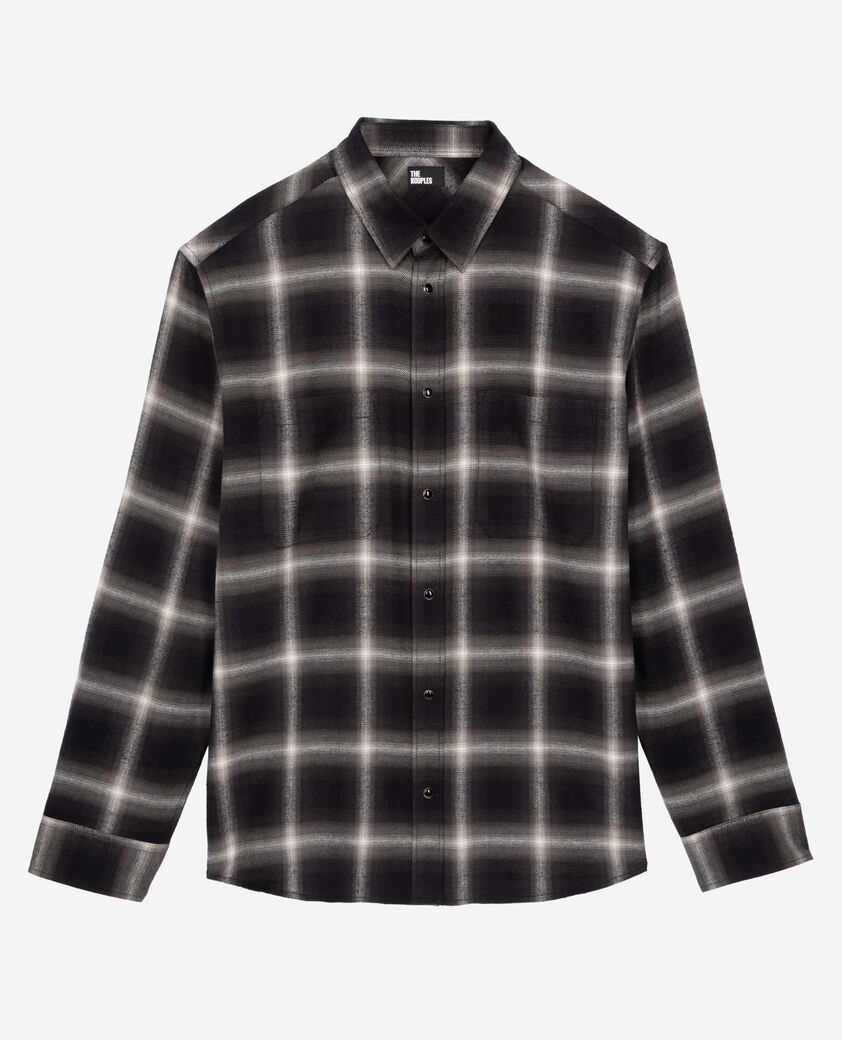 The Kooples MEN BLACK GREY WHITE black plaid shirt