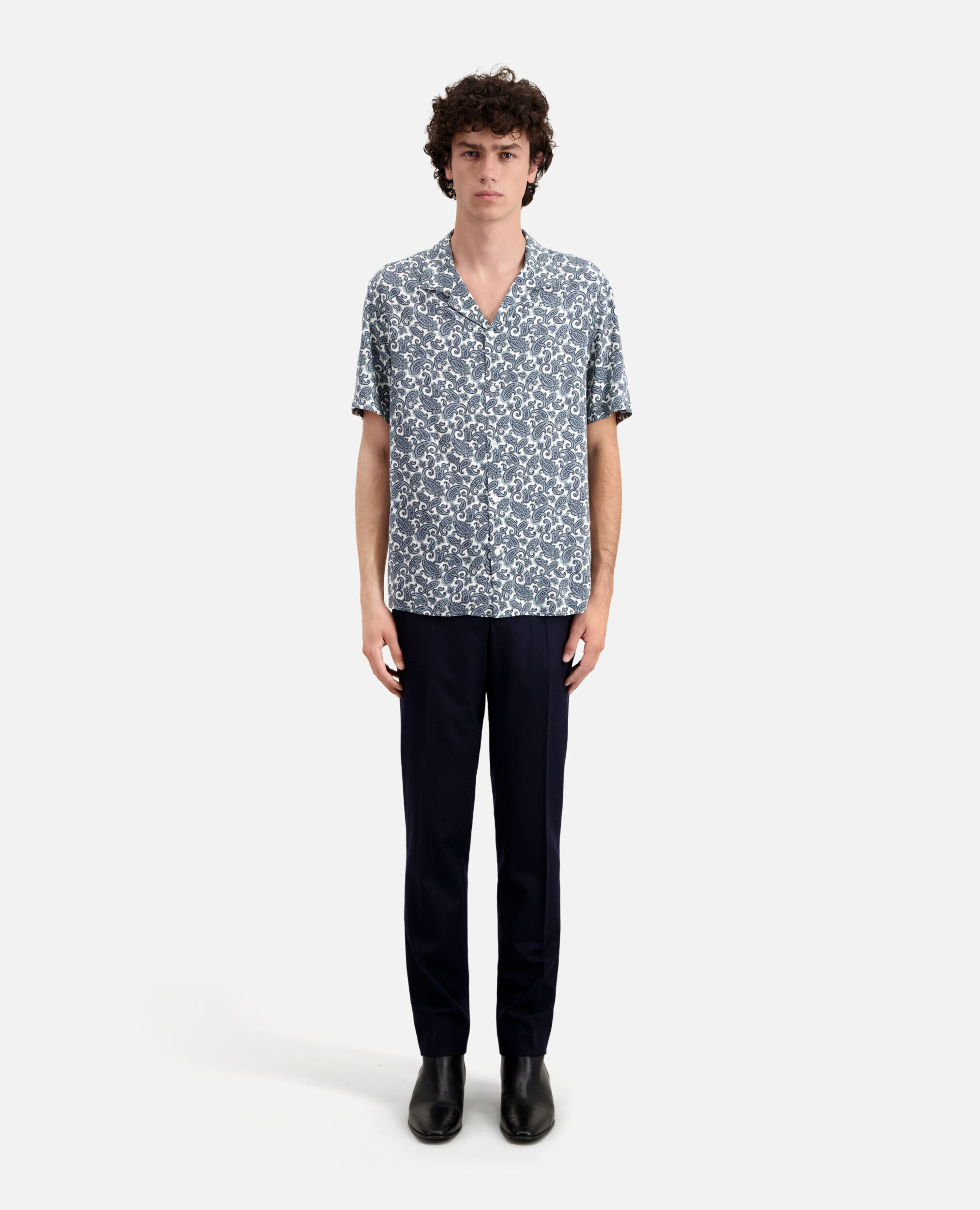 Short sleeved printed shirt, WHITE - BLUE, hi-res image number null