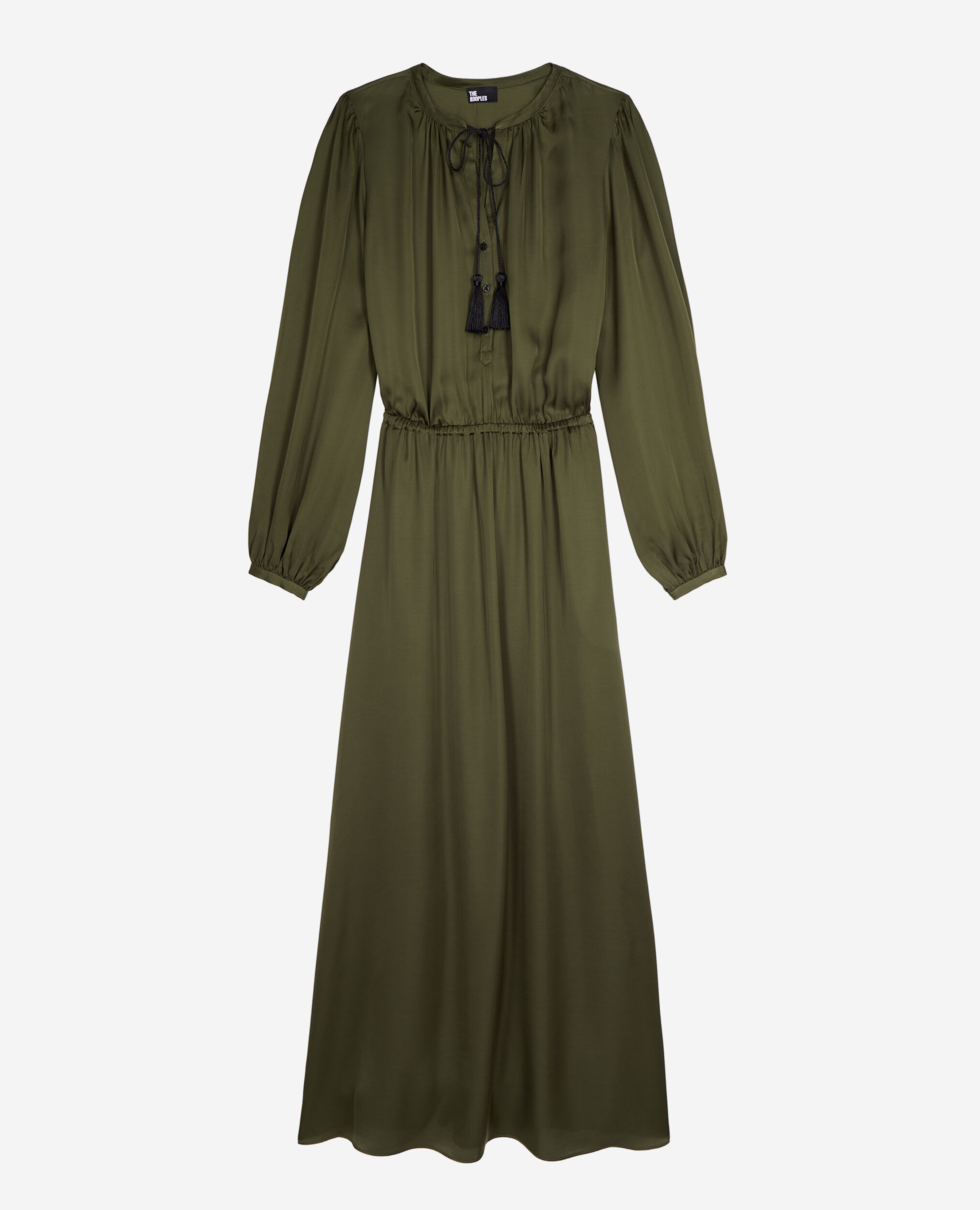 Long khaki dress with lacing, KAKI, hi-res image number null