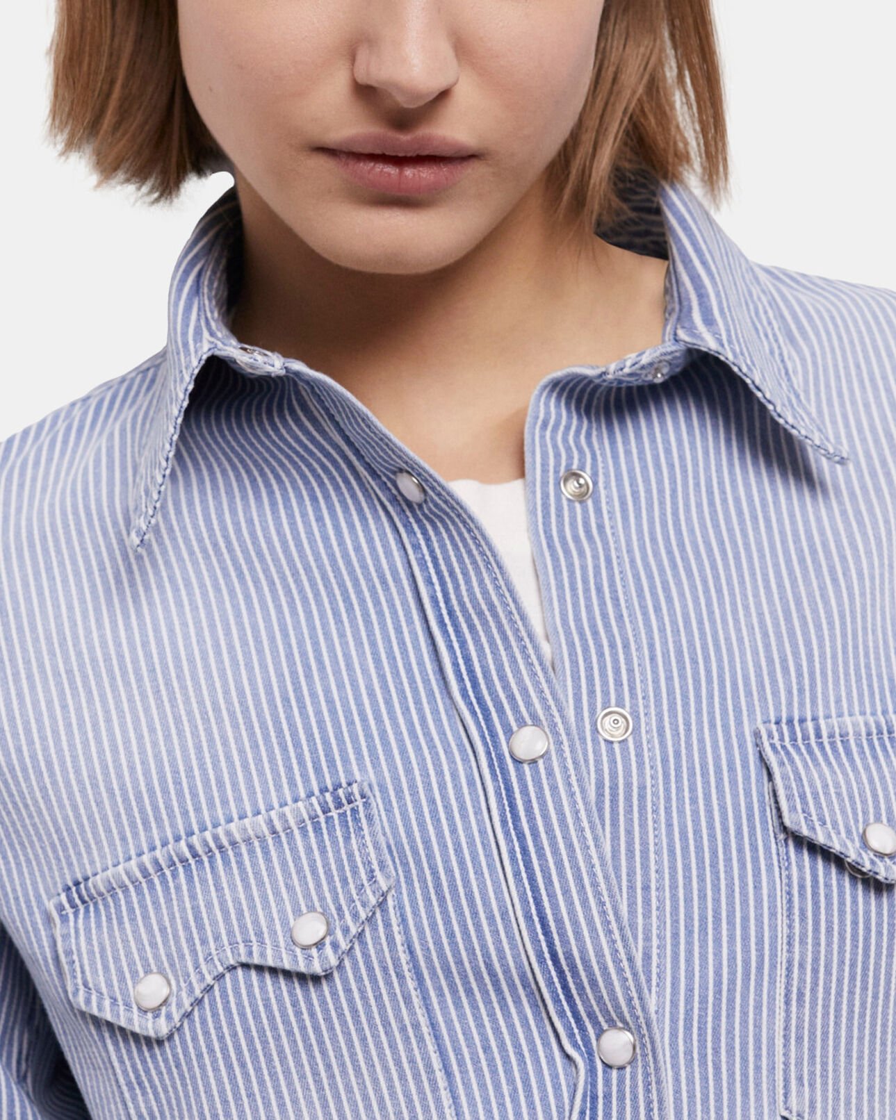 The Kooples FEMME BLUE DENIM chemise à rayures bleues et blanches