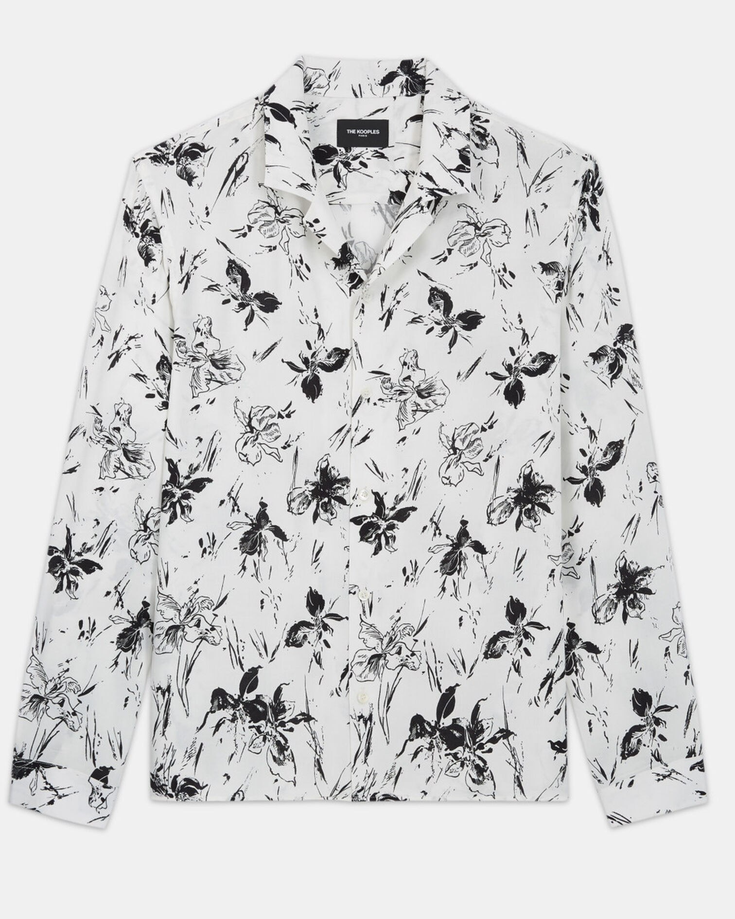 Men's white shirt with floral print, WHITE / BLACK, hi-res image number null