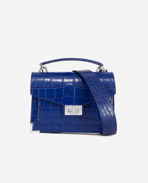 small emily bag in blue crocodile-effect leather
