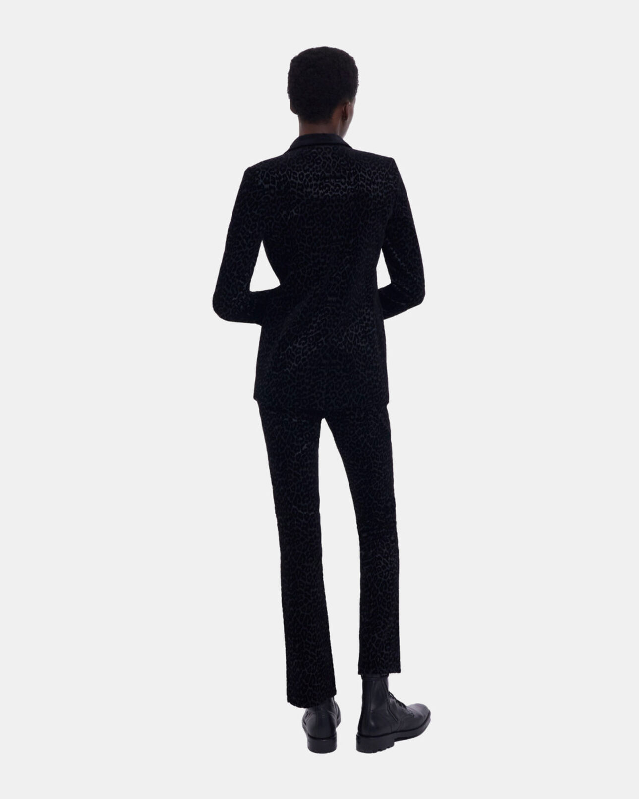 The Kooples FEMME BLACK veste de costume en velours léopard noire