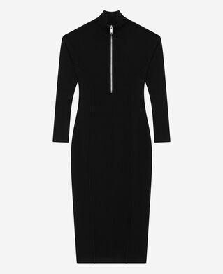 The Kooples WOMEN BLACK long black wool-blend dress with zipped collar