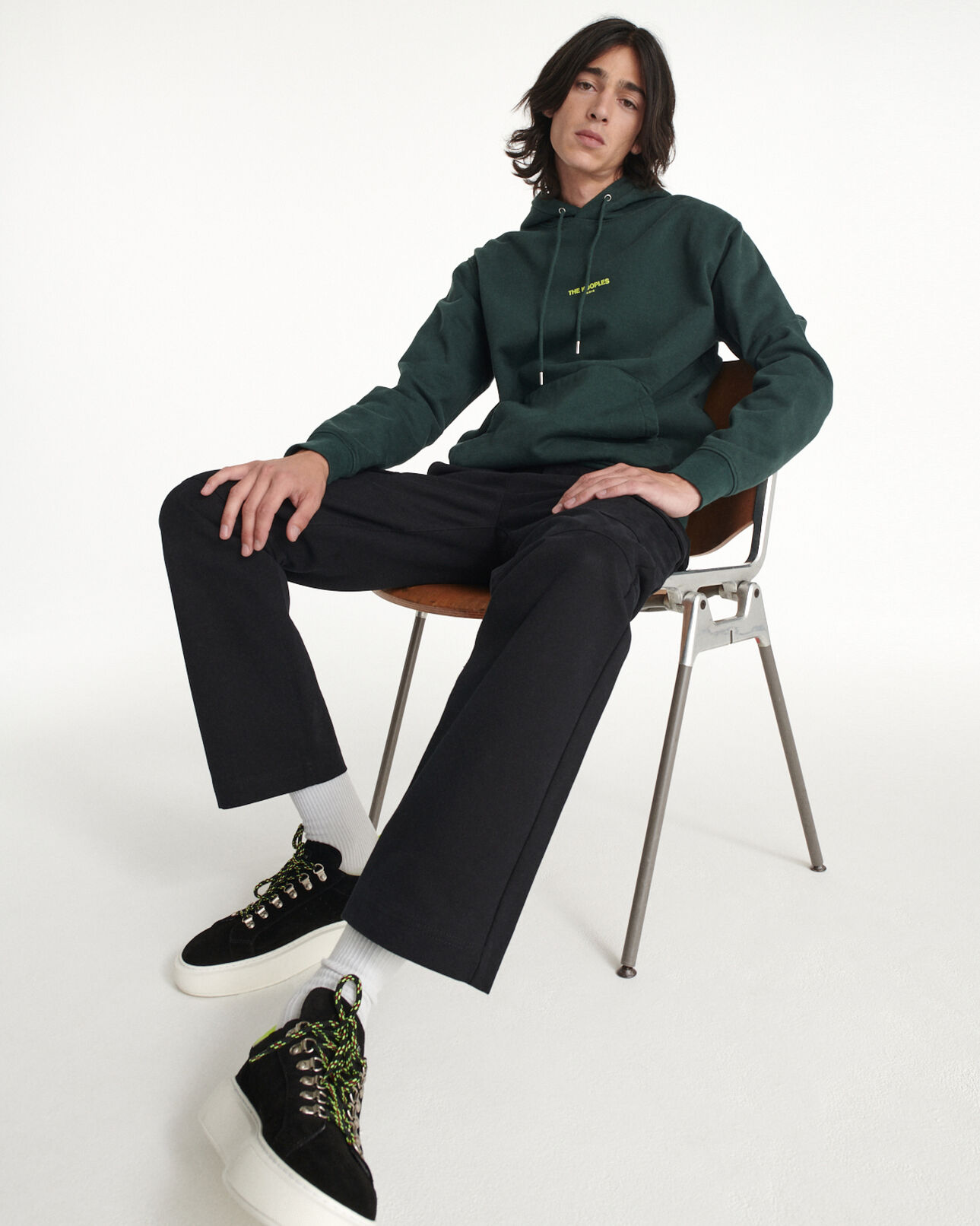 The Kooples HOMME DARK GREEN sweat capuche en coton vert à logo