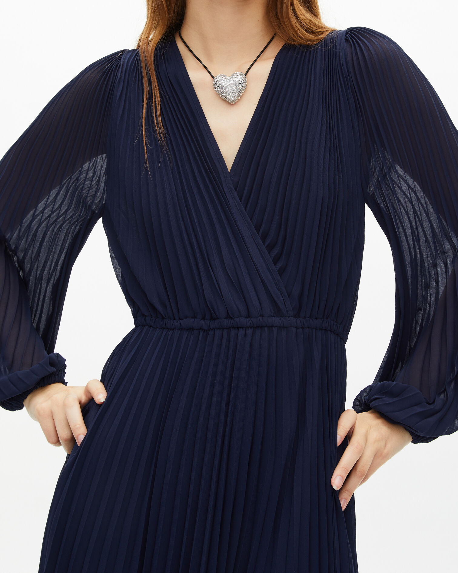 Langes marineblaues Kleid mit Plissierung, NAVY, hi-res image number null