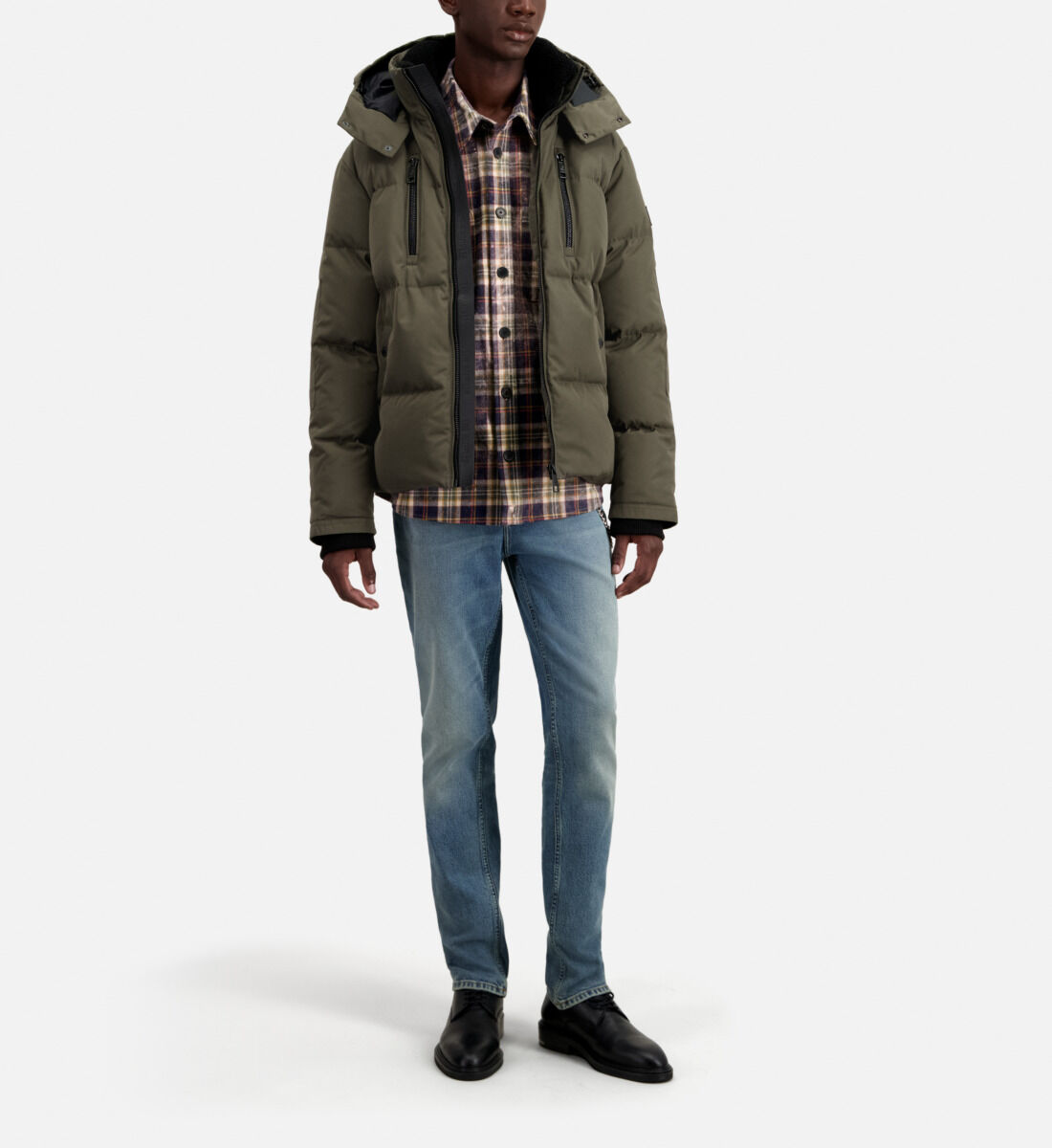 Khaki hooded puffer jacket