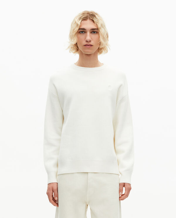 The Kooples MEN ECRU round neck sweater in ecru double-sided wool