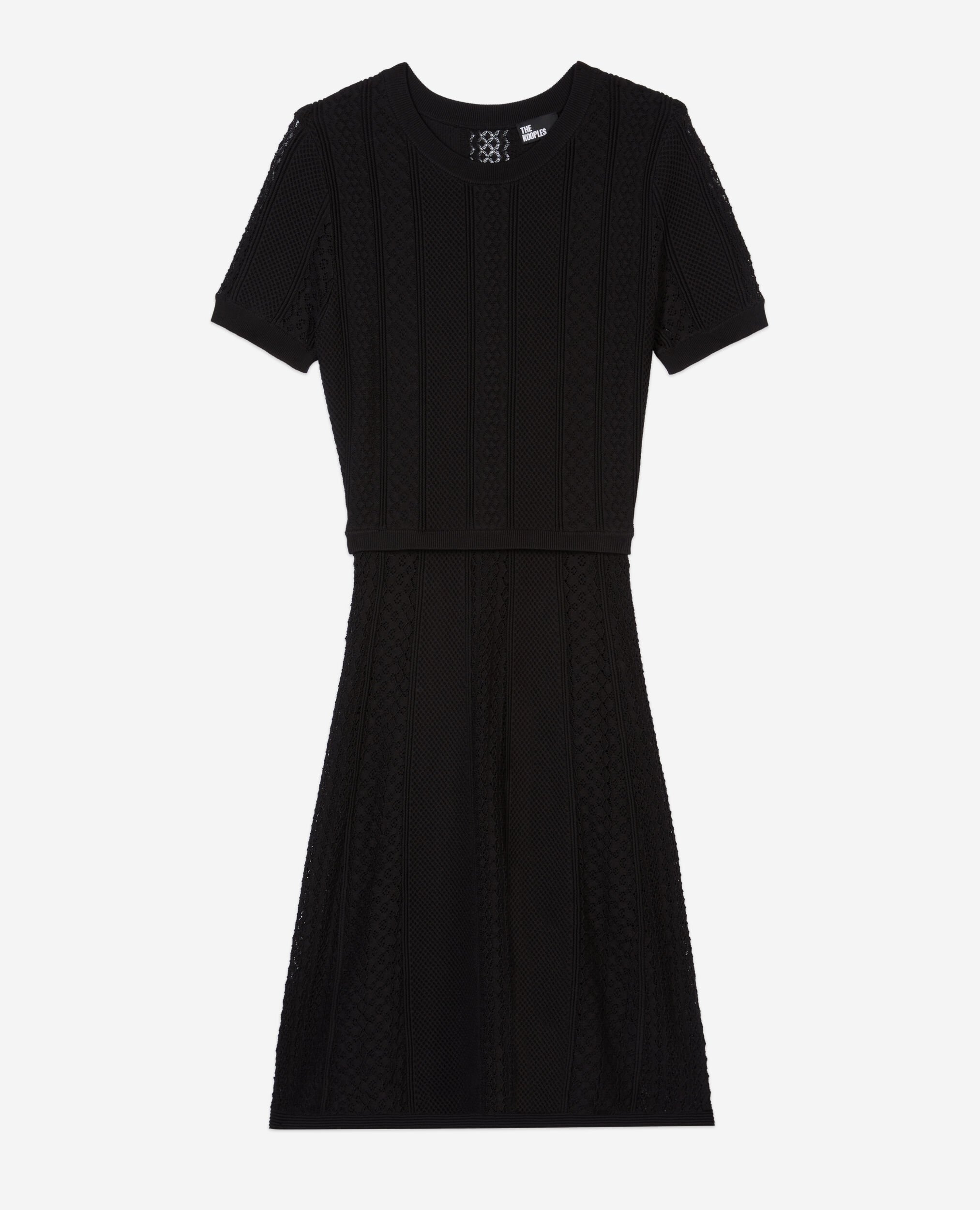 Short black openwork knit dress, BLACK, hi-res image number null