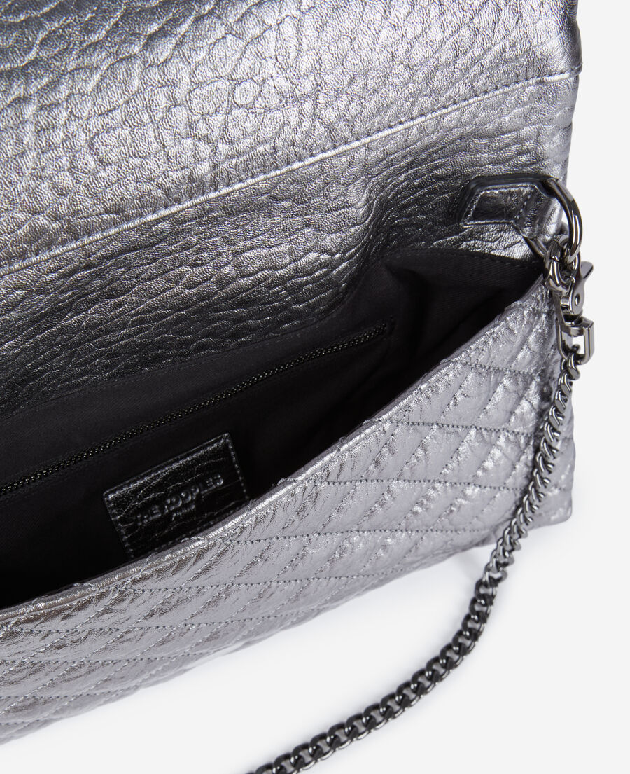 The Kooples WOMEN GUN METAL medium heritage clutch in gunmetal leather