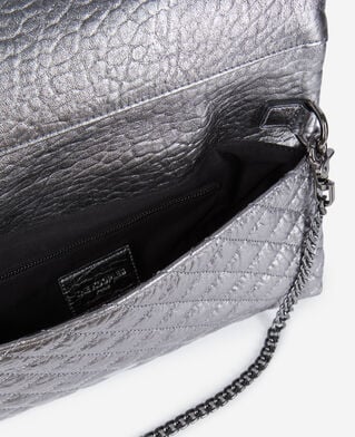 The Kooples WOMEN GUN METAL medium heritage clutch in gunmetal leather