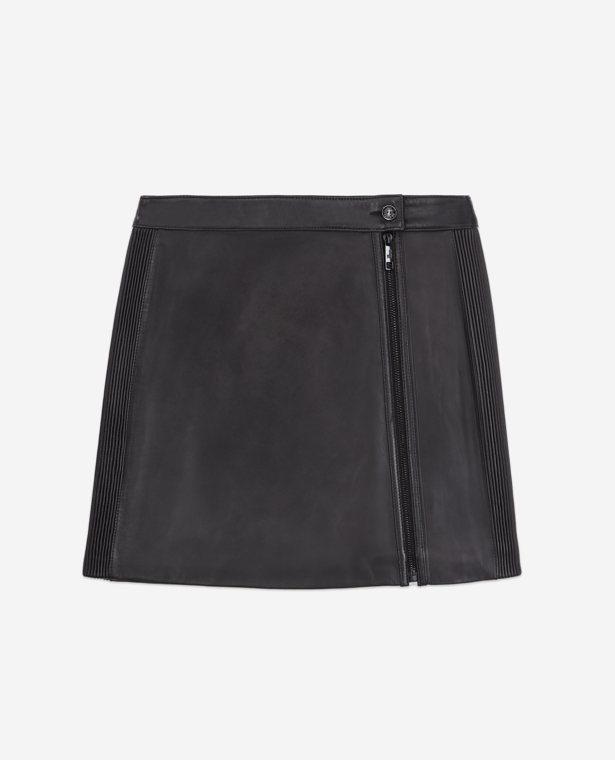Kurzer schwarzer Rock aus Leder, BLACK, hi-res image number null