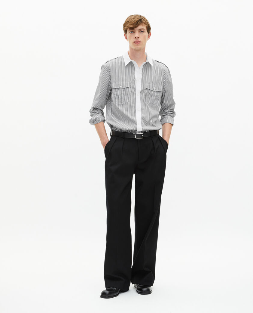 The Kooples HOMME BLACK WHITE chemise à fines rayures blanche et noire