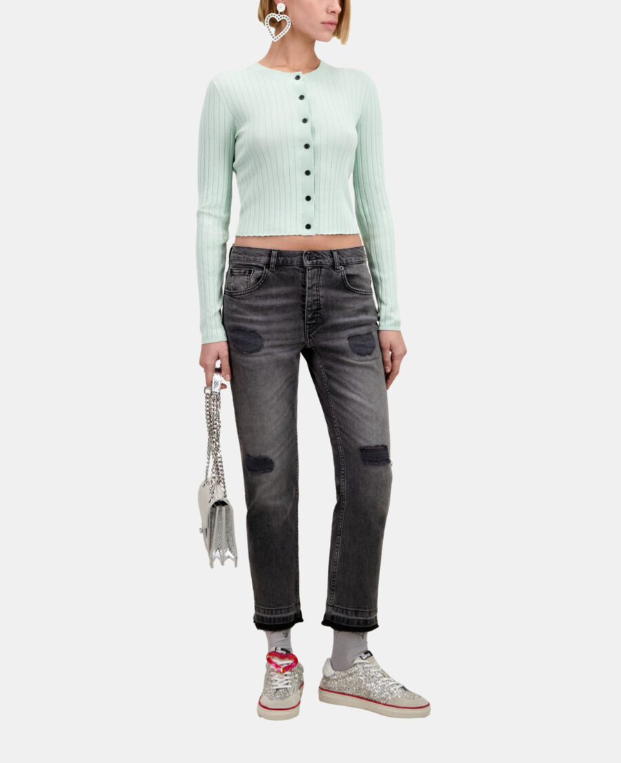 short ribbed light green cardigan