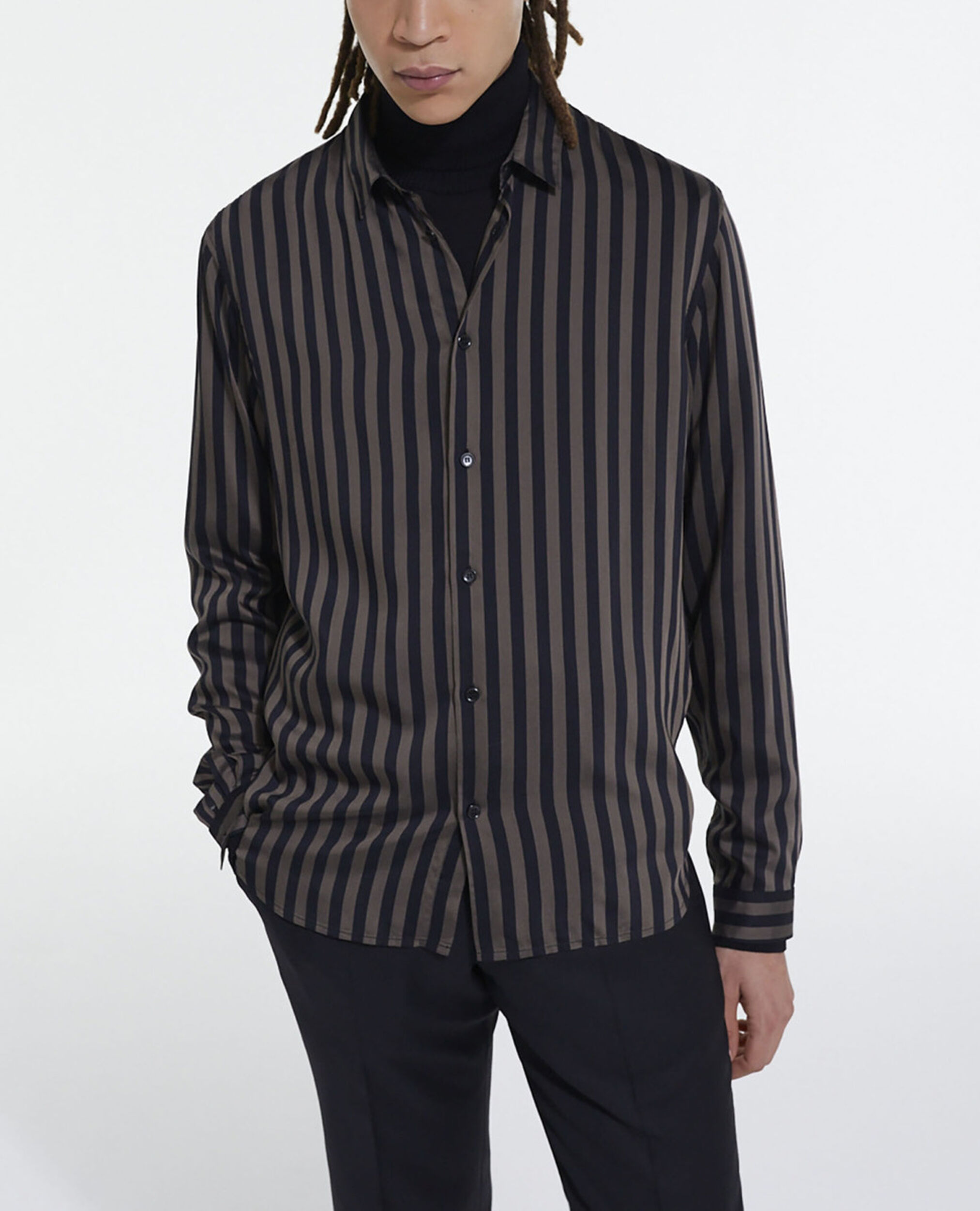 Striped shirt with classic collar, BLACK BEIGE, hi-res image number null