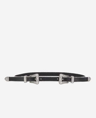 The Kooples FEMME BLACK ceinture en cuir noir avec double boucle western à strass