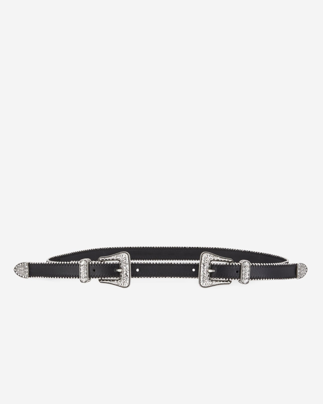 The Kooples FEMME BLACK ceinture en cuir noir avec double boucle western à strass