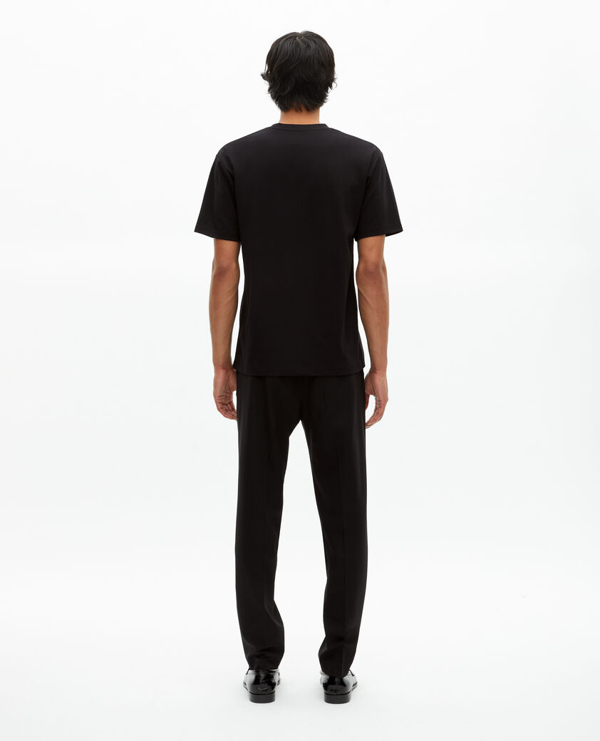 The Kooples MEN BLACK mixed t-shirt, straight, plain black