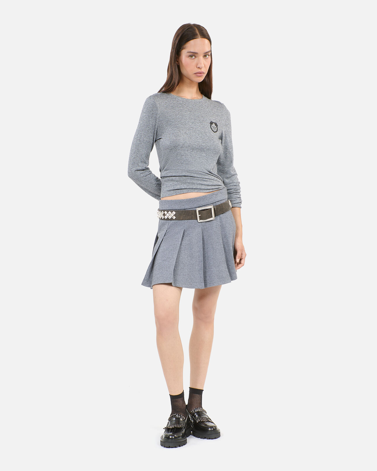 The Kooples WOMEN BROWN brown studded leather belt
