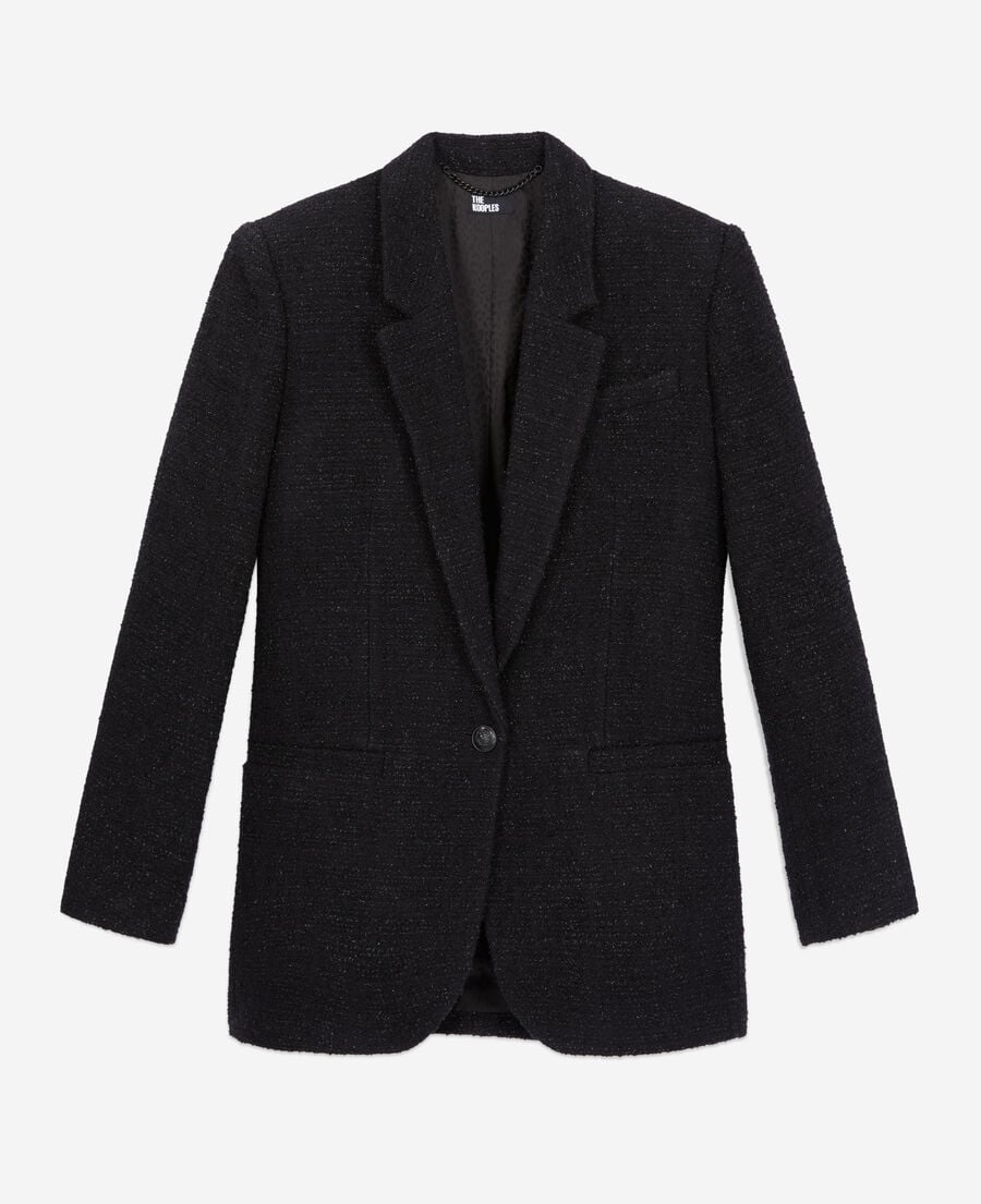 The Kooples WOMEN BLACK black tweed blazer with silver details