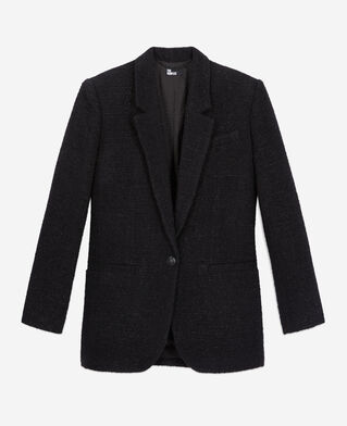 The Kooples WOMEN BLACK black tweed blazer with silver details