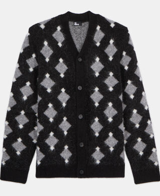 The Kooples HOMME BLACK GREY WHITE cardigan à losanges noir et gris