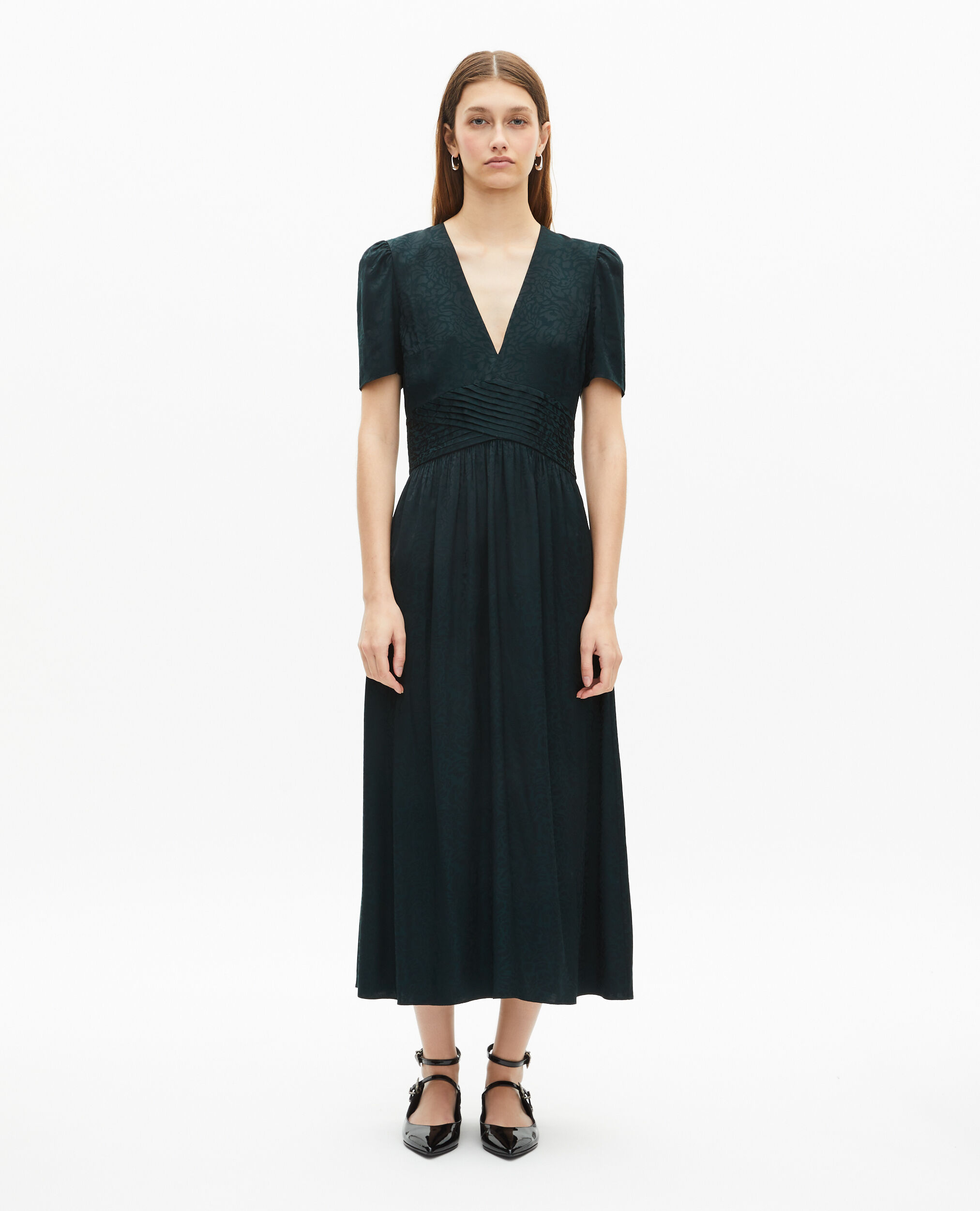 Dark green leopard jacquard maxi dress, FOREST, hi-res image number null