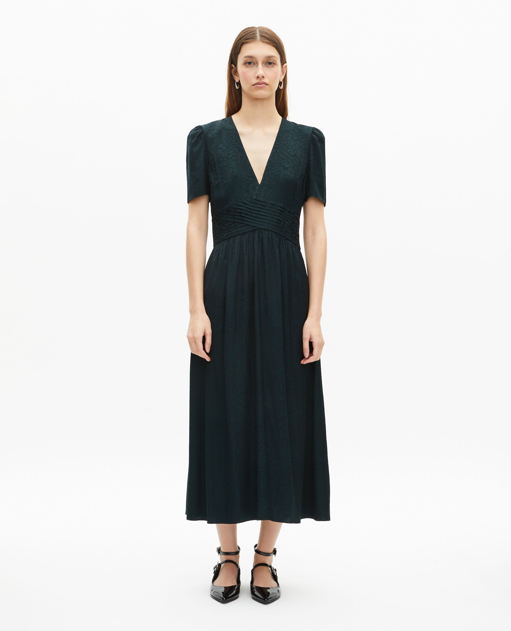 Maxivestido de jacquard de leopardo verde oscuro, FOREST, hi-res image number null