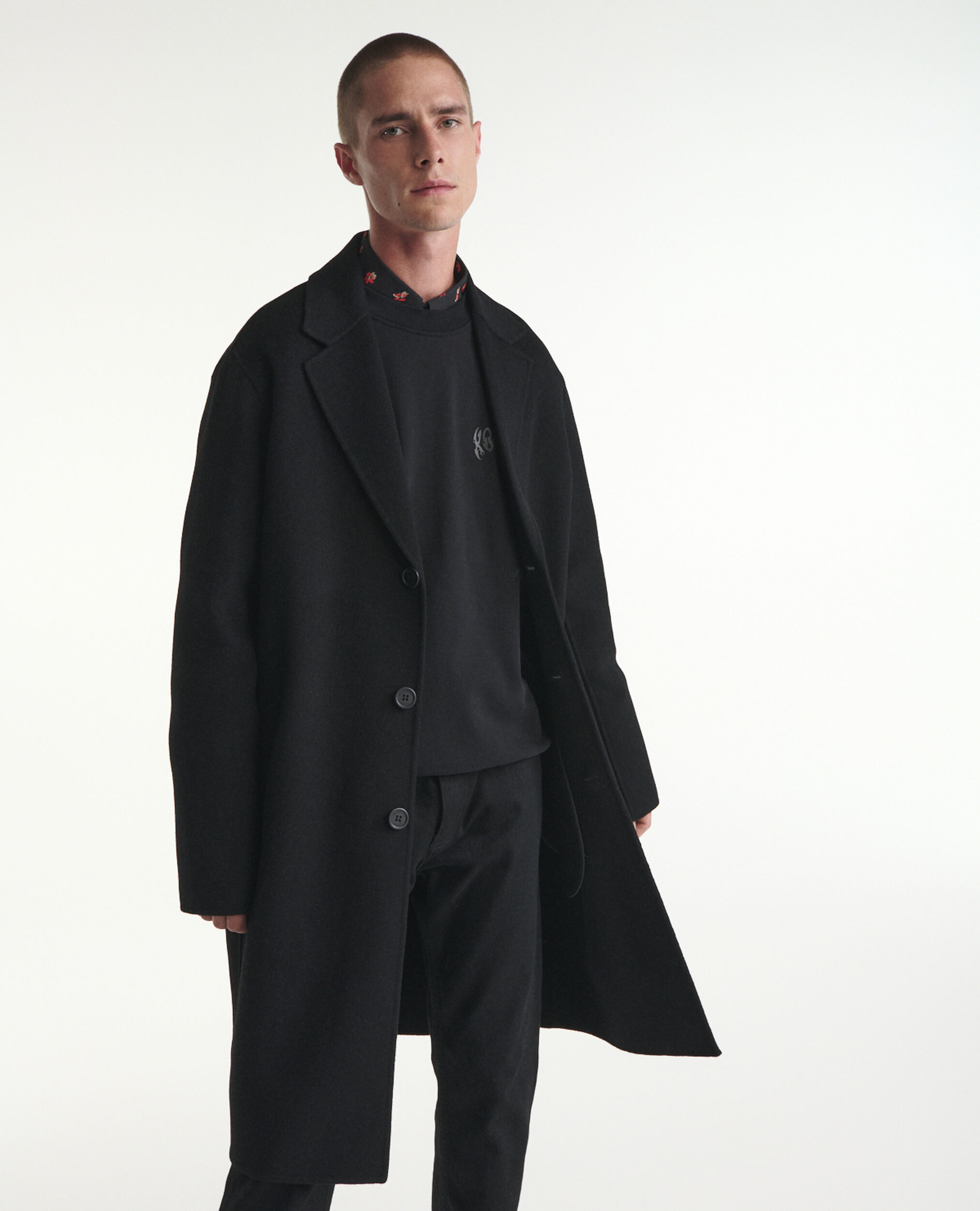 Double-faced black wool coat, BLACK, hi-res image number null