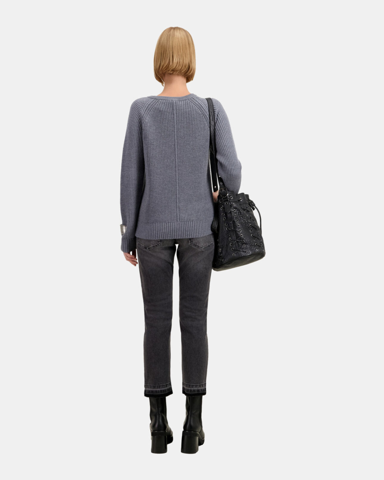 The Kooples WOMEN MIDDLE GREY MEL grey wool sweater with bijou buttons