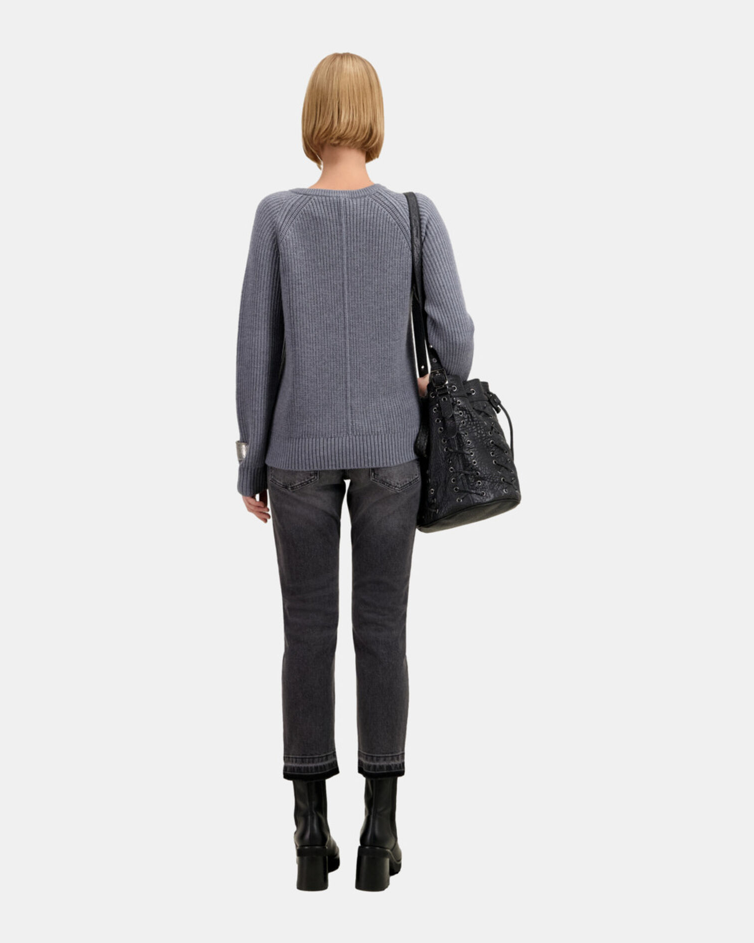 Grey wool sweater with bijou buttons, MIDDLE GREY MEL, hi-res image number null