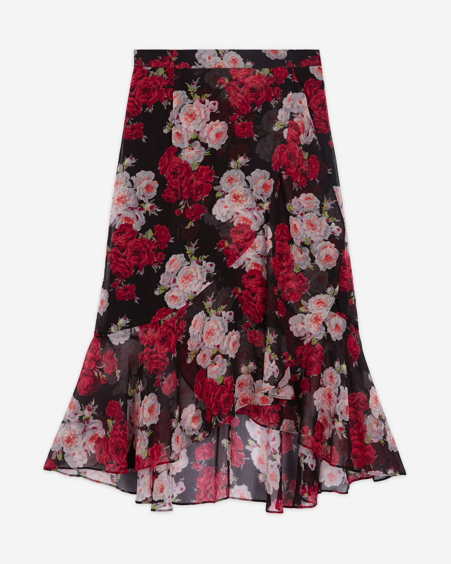 Langer Rock mit Blumenmuster, BLACK / PINK, hi-res image number null