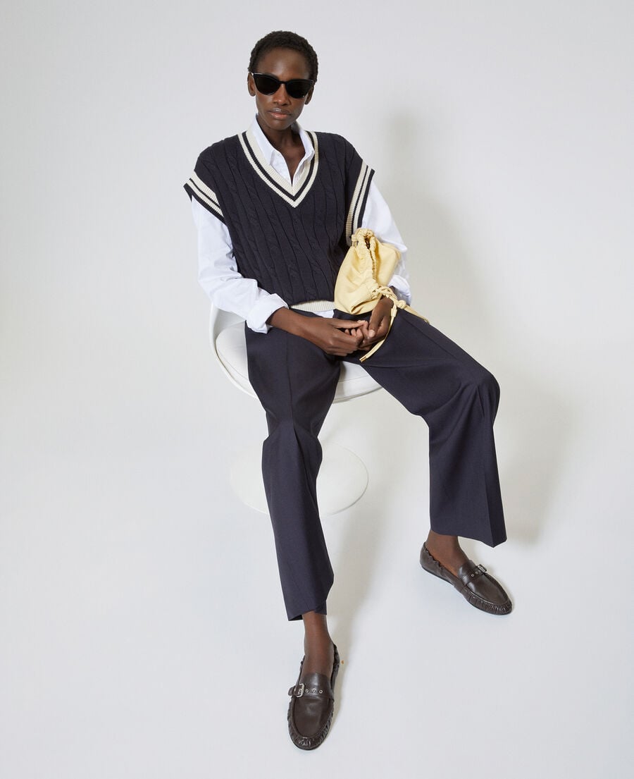 The Kooples FEMME NAVY ECRU pull sans manches en coton marine