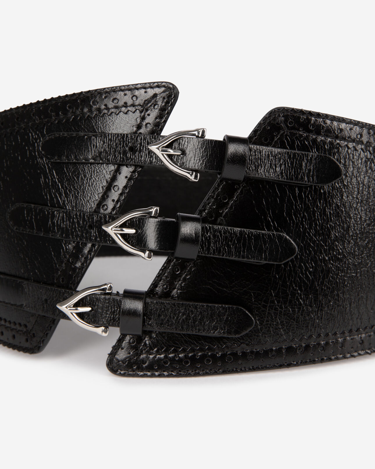 The Kooples FEMME BLACK ceinture corset en cuir noir avec boucles