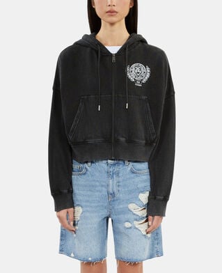 The Kooples FEMME BLACK WASHED sweatshirt à capuche avec sérigraphie noir