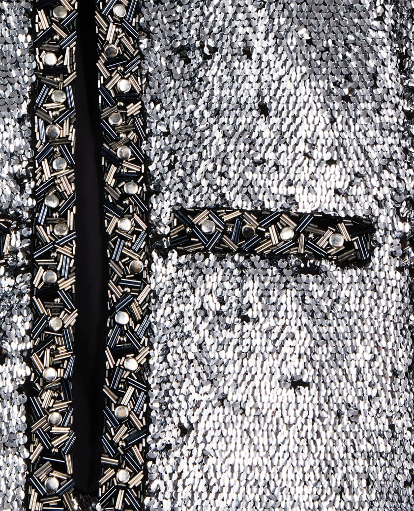 The Kooples FEMME SILVER veste à sequins et perles argentée