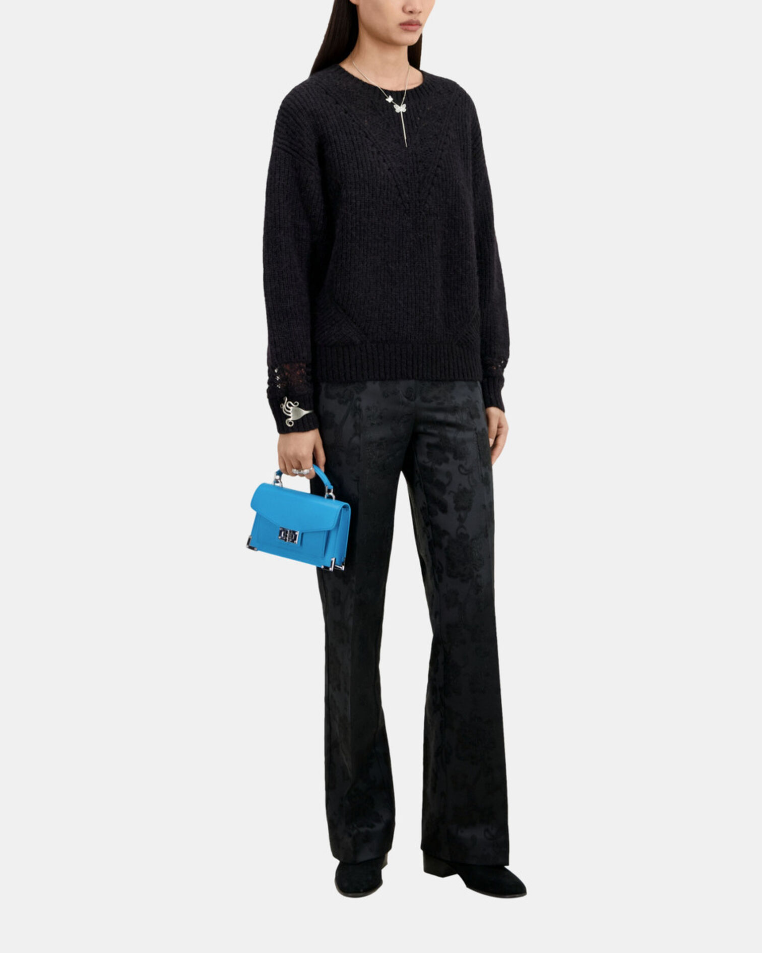 Black wool-blend sweater, BLACK, hi-res image number null