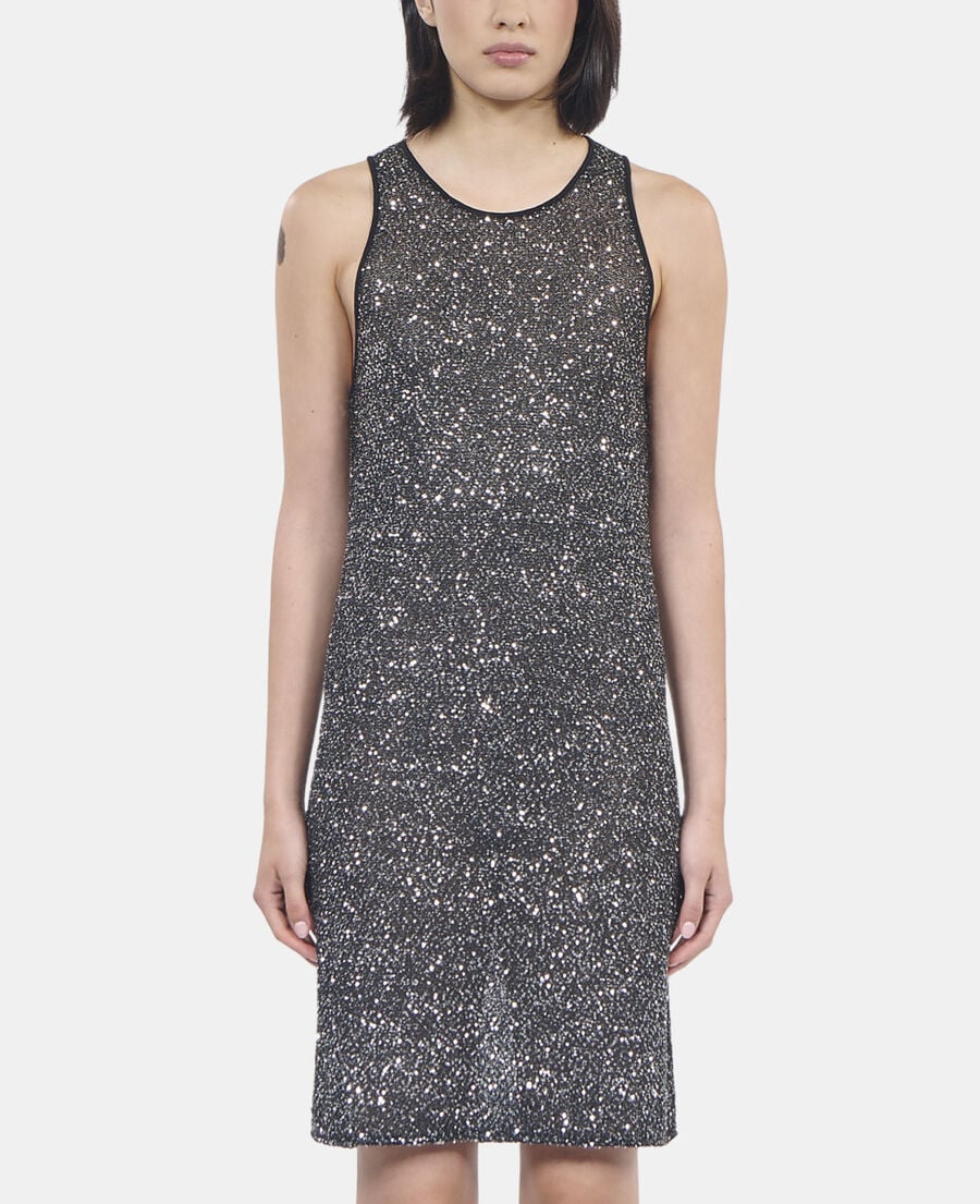 The Kooples FEMME BLACK robe courte à sequins en maille noire