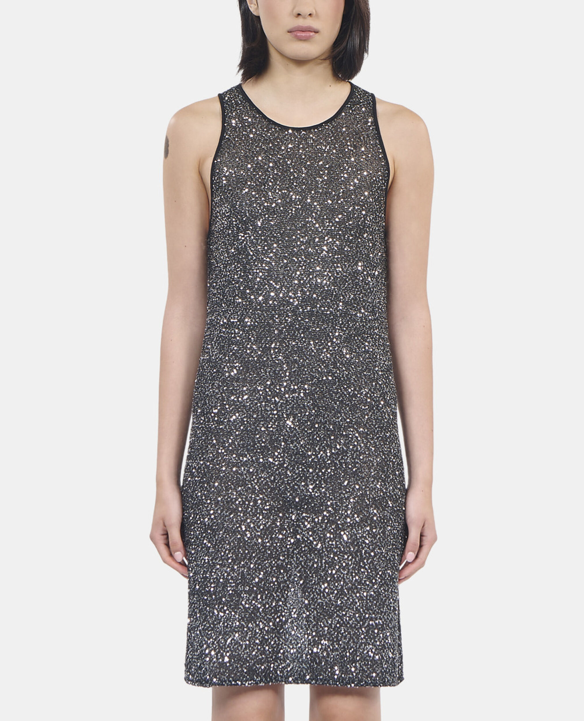 Robe courte à sequins en maille noire, BLACK, hi-res image number null