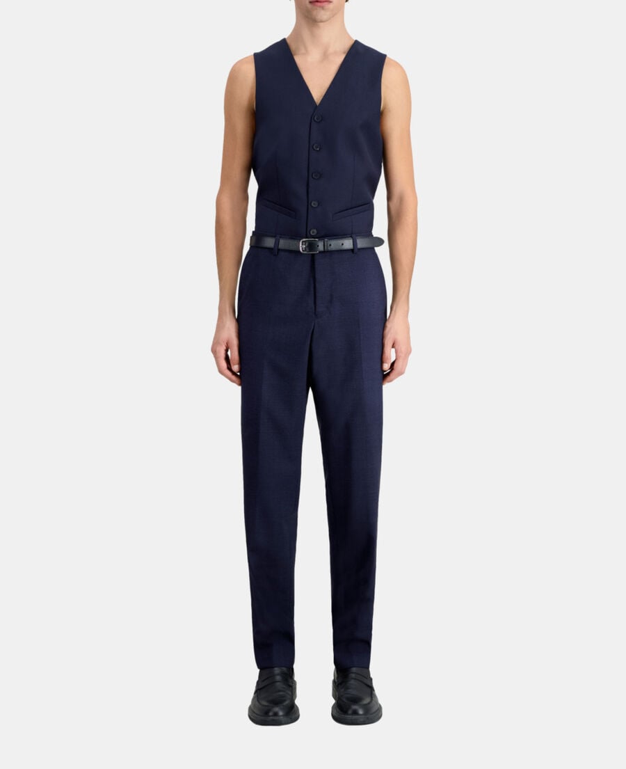 The Kooples HOMME NAVY / BLACK pantalon de costume bleu marine en laine à micro motifs