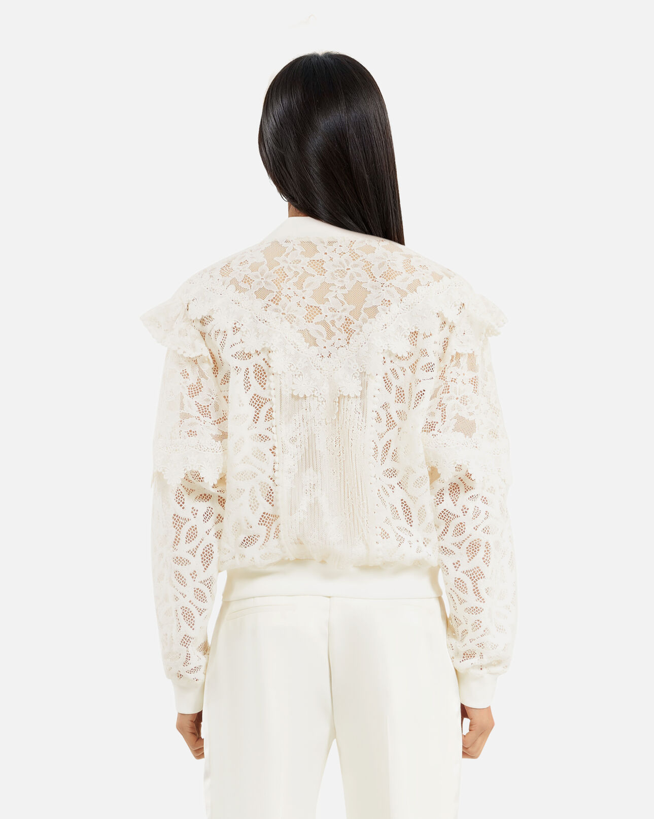 The Kooples FEMME ECRU veste à volants en dentelle écrue