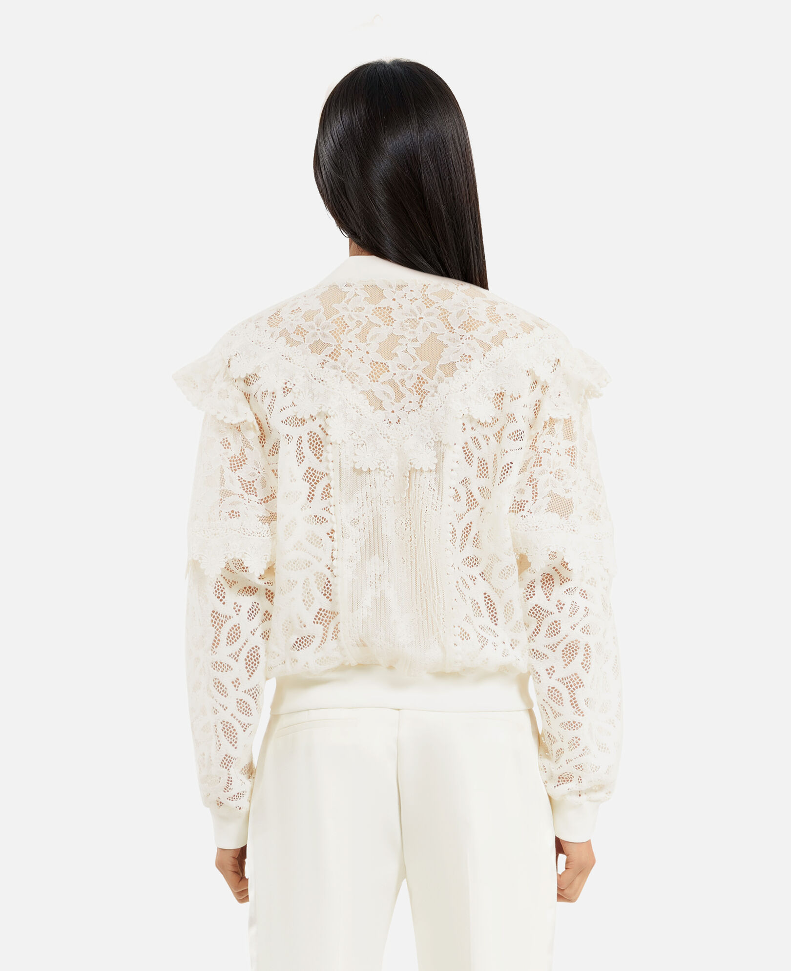 The Kooples FEMME ECRU veste à volants en dentelle écrue