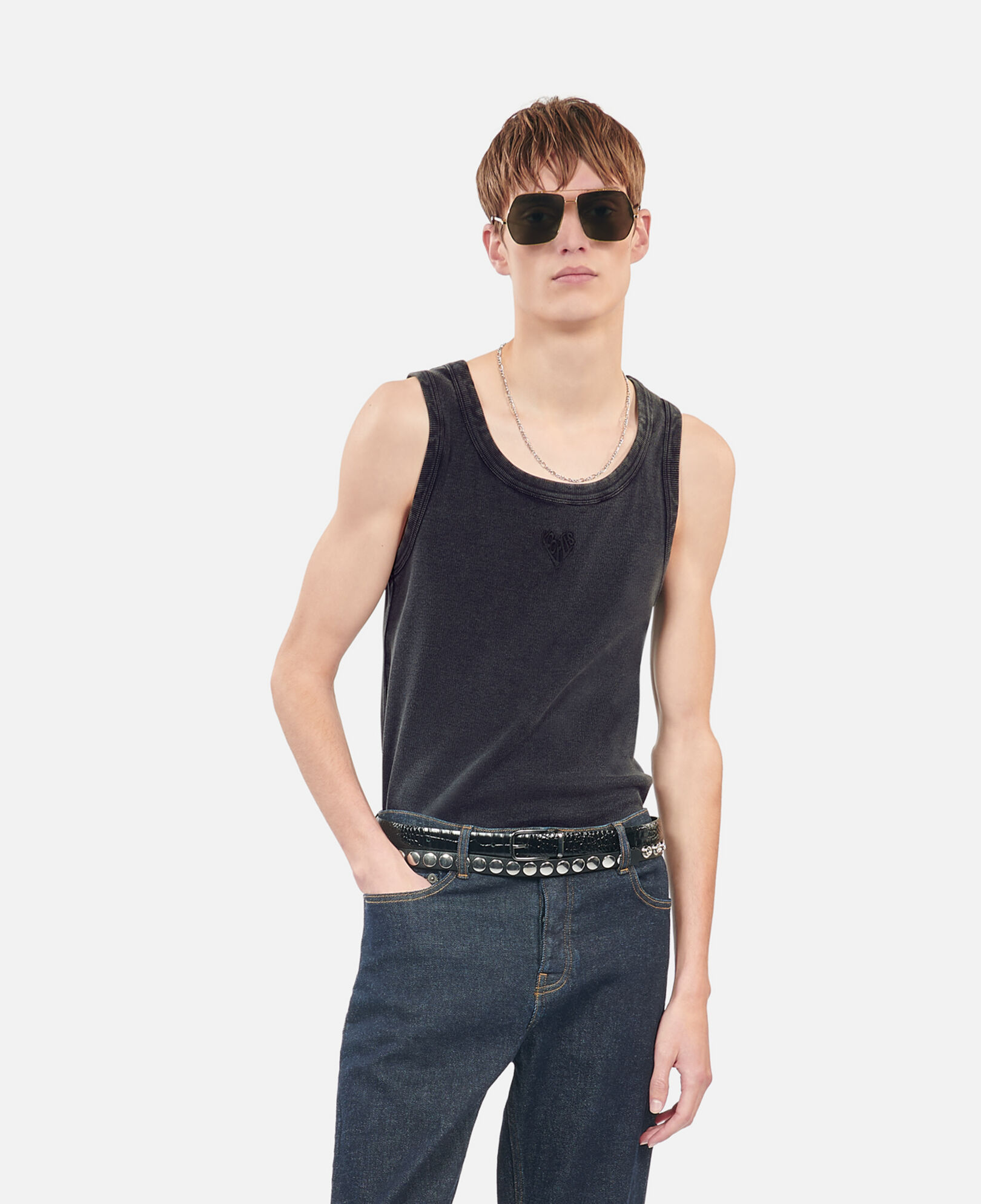 The Kooples MEN BLACK WASHED black kooples heart tank top