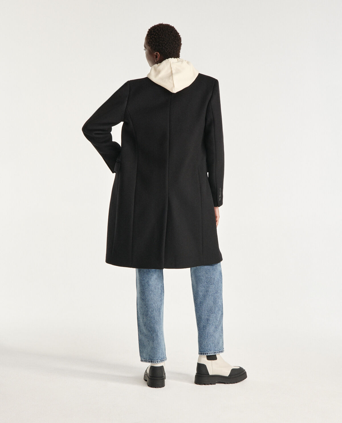 Fitted black wool coat sales