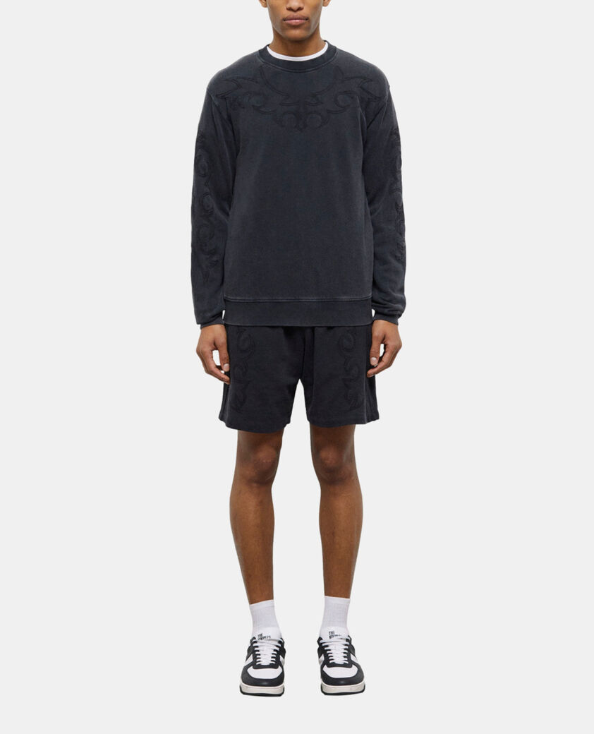 The Kooples MEN BLACK WASHED black sweatshirt with western-style embroidery