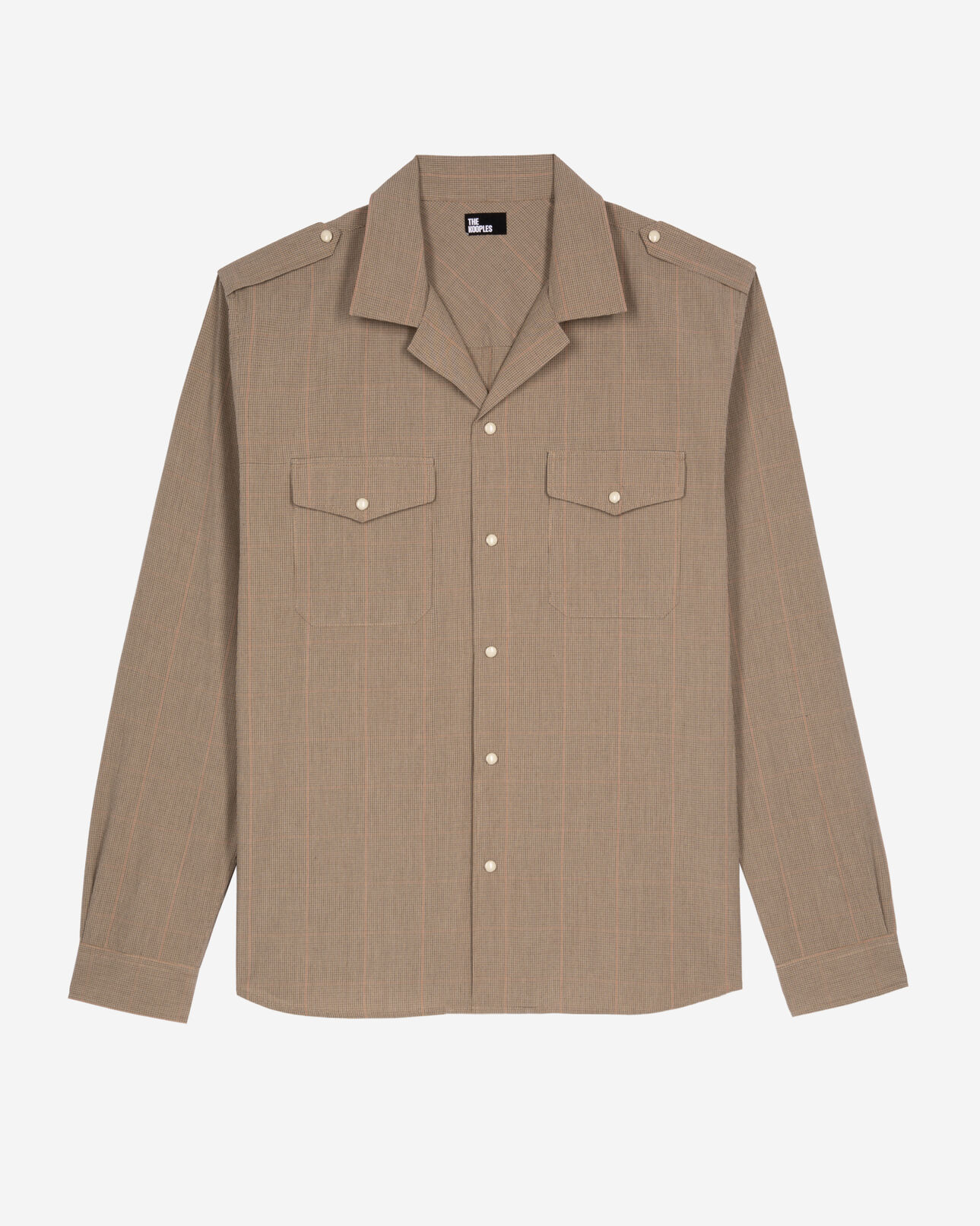 The Kooples MEN BEIGE / BROWN / BLACK long-sleeved shirt with micro-check pattern