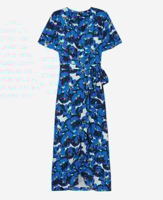 The Kooples WOMEN BLUE long printed wrap silk dress